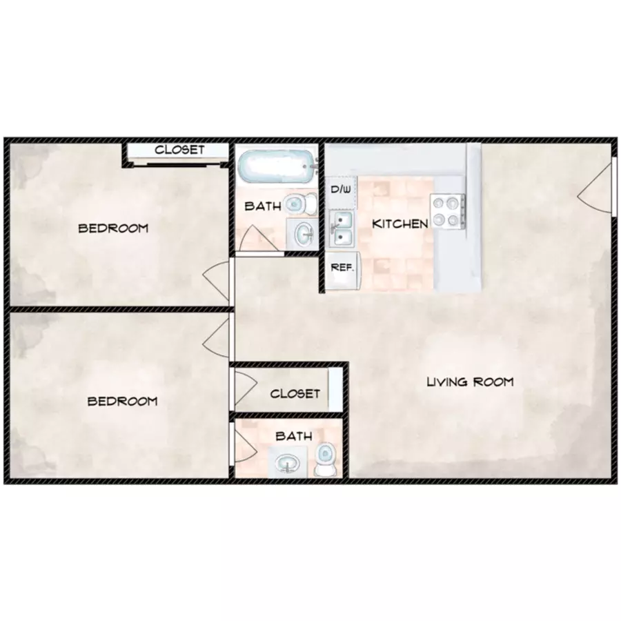 2 Beds • 1 Bath 012 floor plan