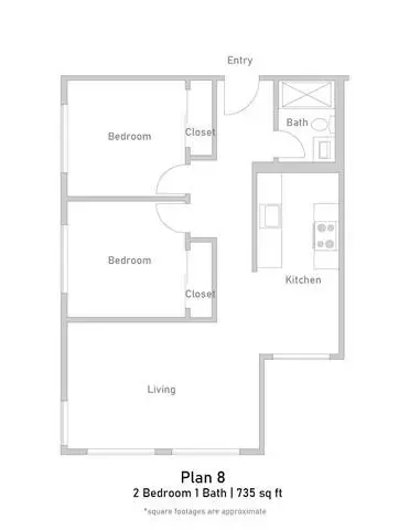 2 Beds • 1 Bath 308 floor plan