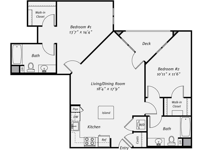 2 Beds • 2 Bath 335 floor plan