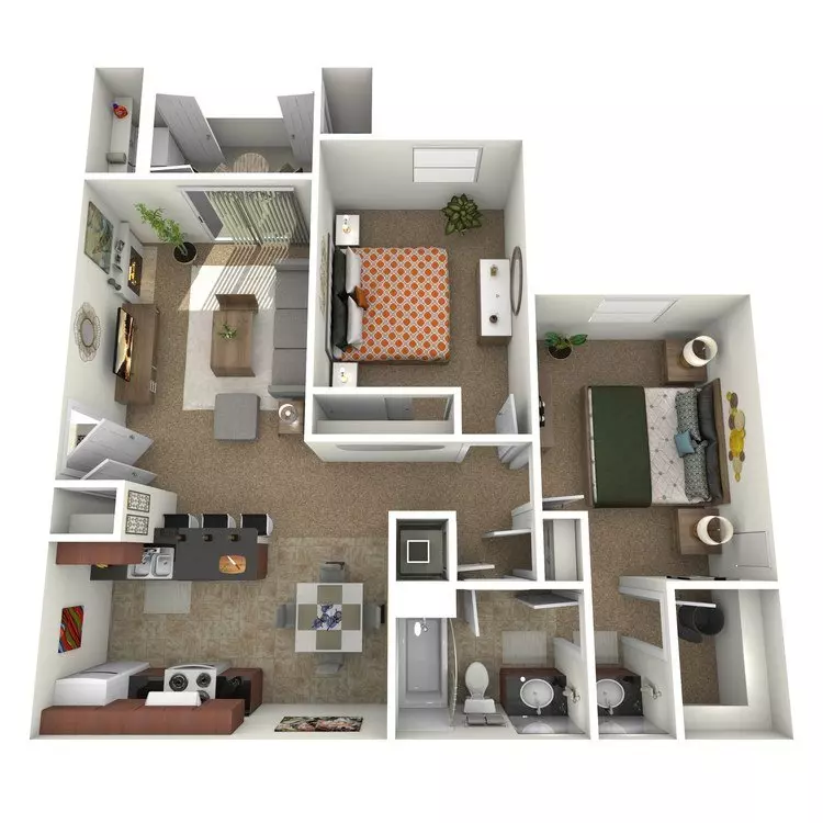 2BR / 1BA / 840 sqft floor plan