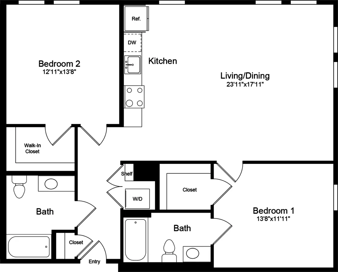 2 Beds • 2 Bath 550 floor plan