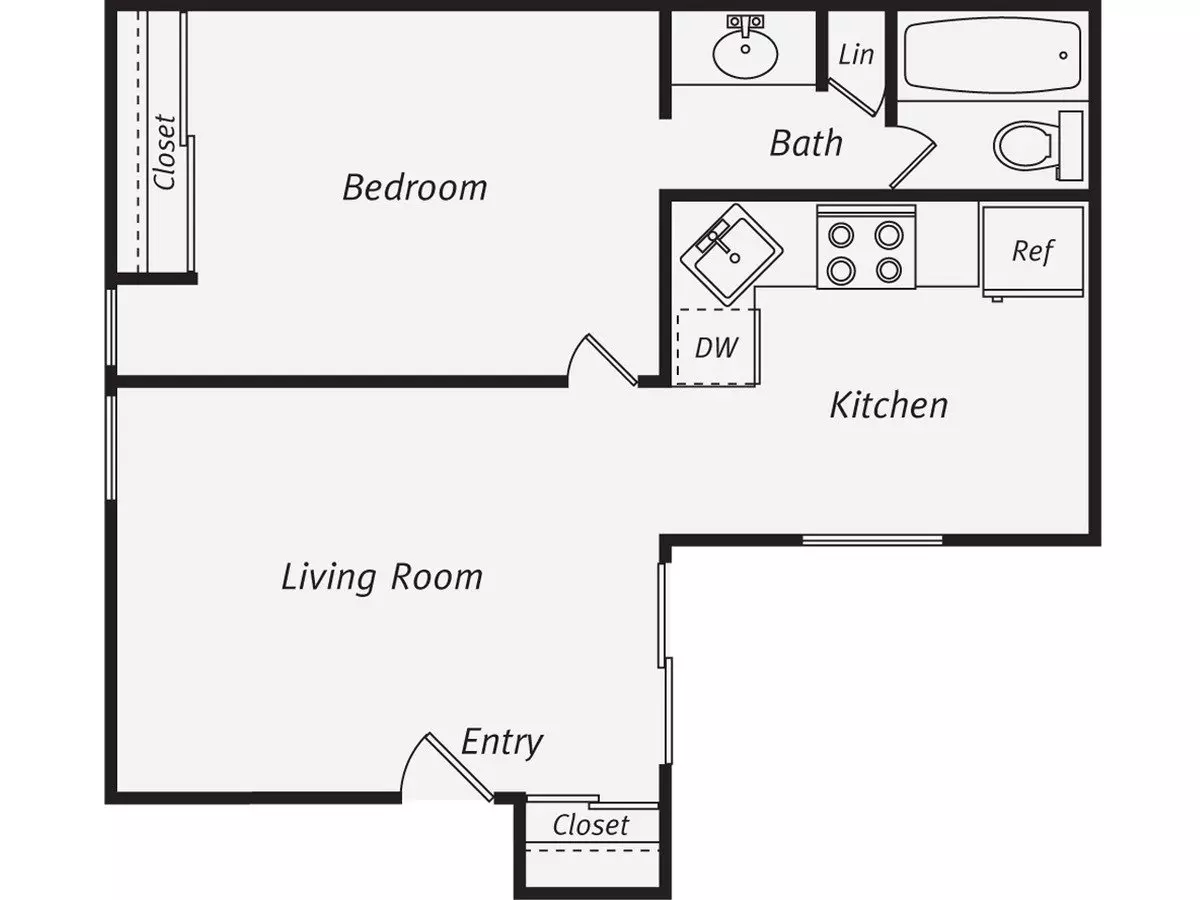 1 Bedroom 1 Bath Affordable 0310 floor plan