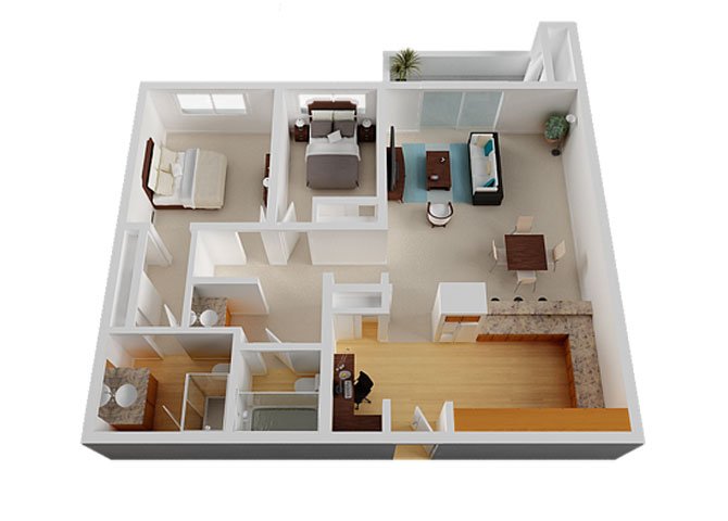 2 Beds • 2 Bath 0219 floor plan
