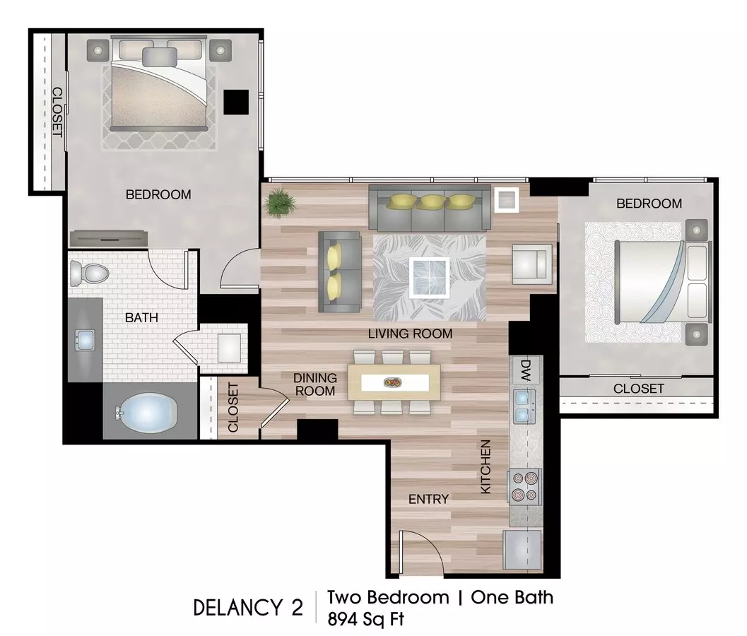2 Beds • 1 Bath 208 floor plan