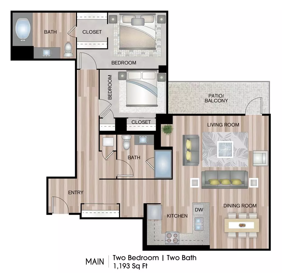 2 Beds • 2 Bath 609 floor plan