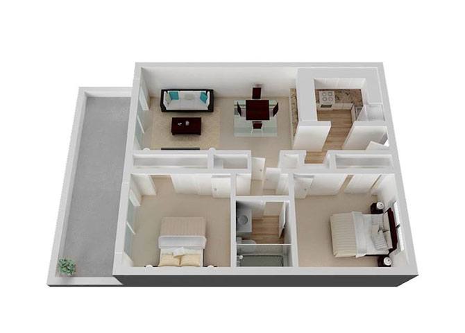 2 Beds • 1 Bath 0020 floor plan