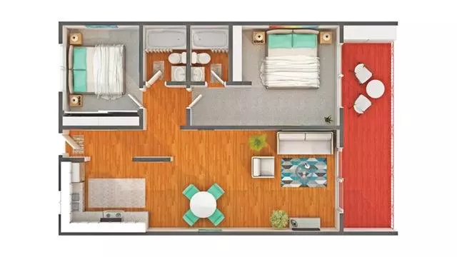 2 Beds • 2 Bath 10 floor plan