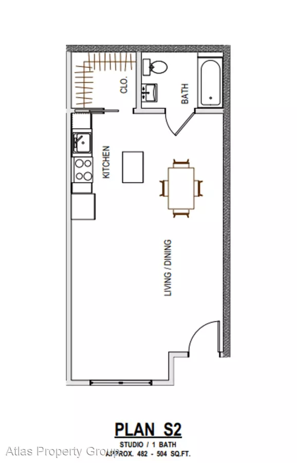 Studio, 1 Bath Model floor plan