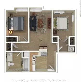 2 Beds • 1 Bath - floor plan