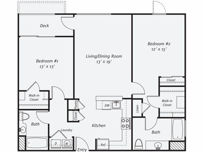 2 Beds • 2 Bath 004-4208 floor plan
