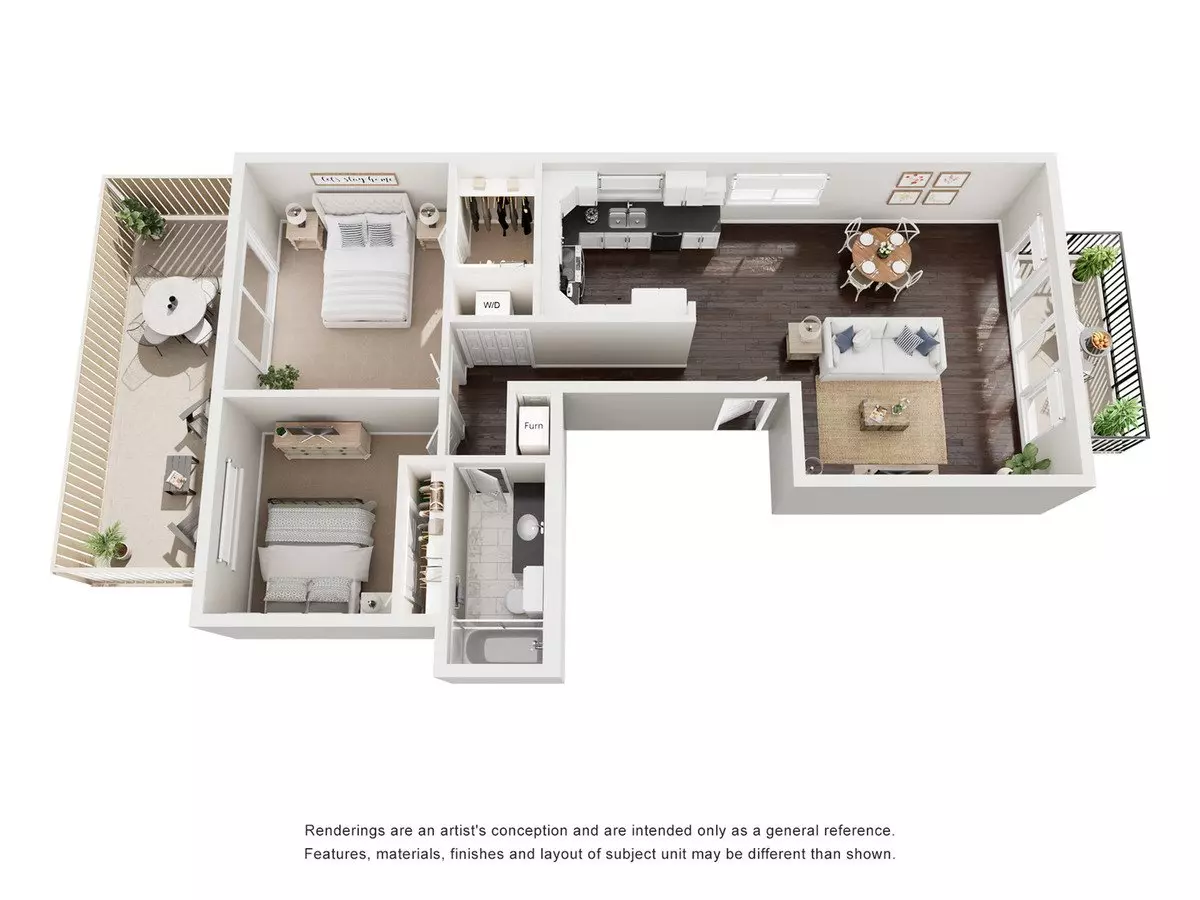2 Beds • 1 Bath 5 floor plan