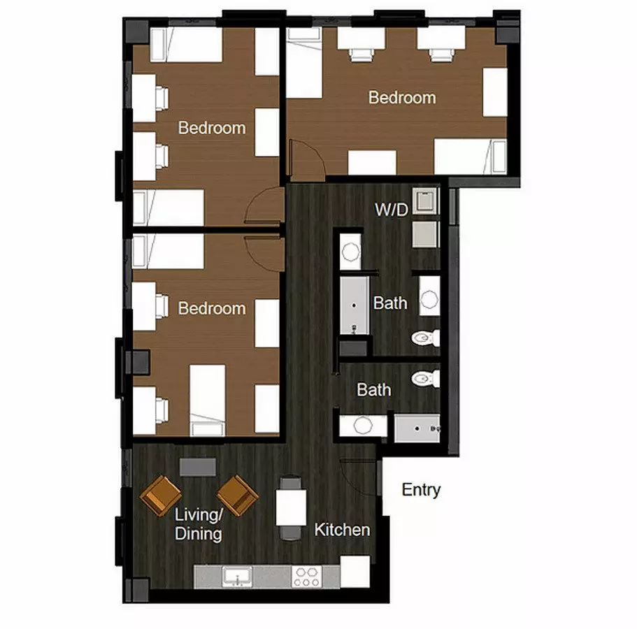 3BR/2.0BA 3 Bedroom 2 Bath Fall 2026-2027 [Standard] floor plan
