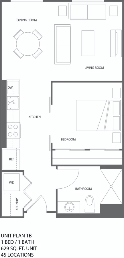 1 Bed • 1 Bath PH10 floor plan
