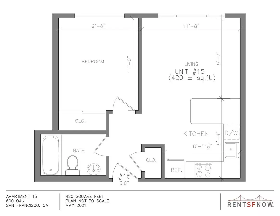 1 Bed • 1 Bath - floor plan