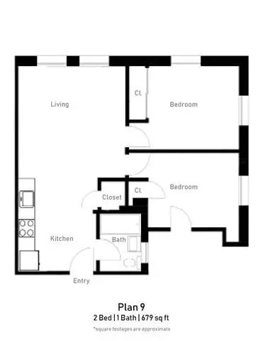 2 Beds • 1 Bath 17 floor plan