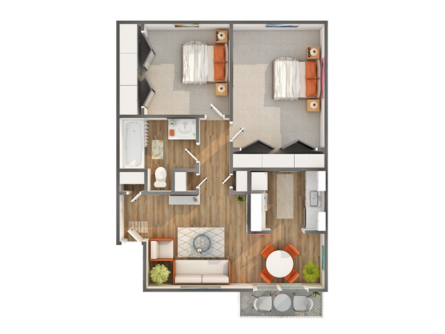 2 Beds • 1 Bath 9 floor plan