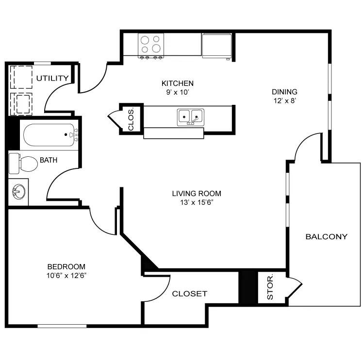 1 Bed • 1 Bath 428 floor plan
