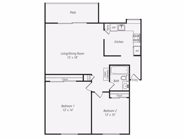 2 Beds • 1 Bath 269-223 floor plan
