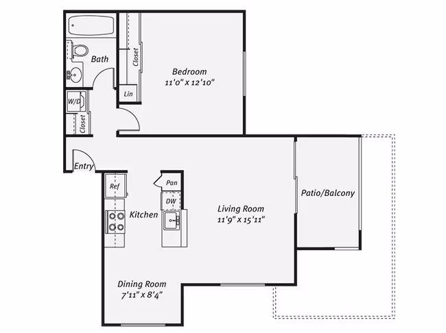 1 Bed • 1 Bath 660-N301 floor plan