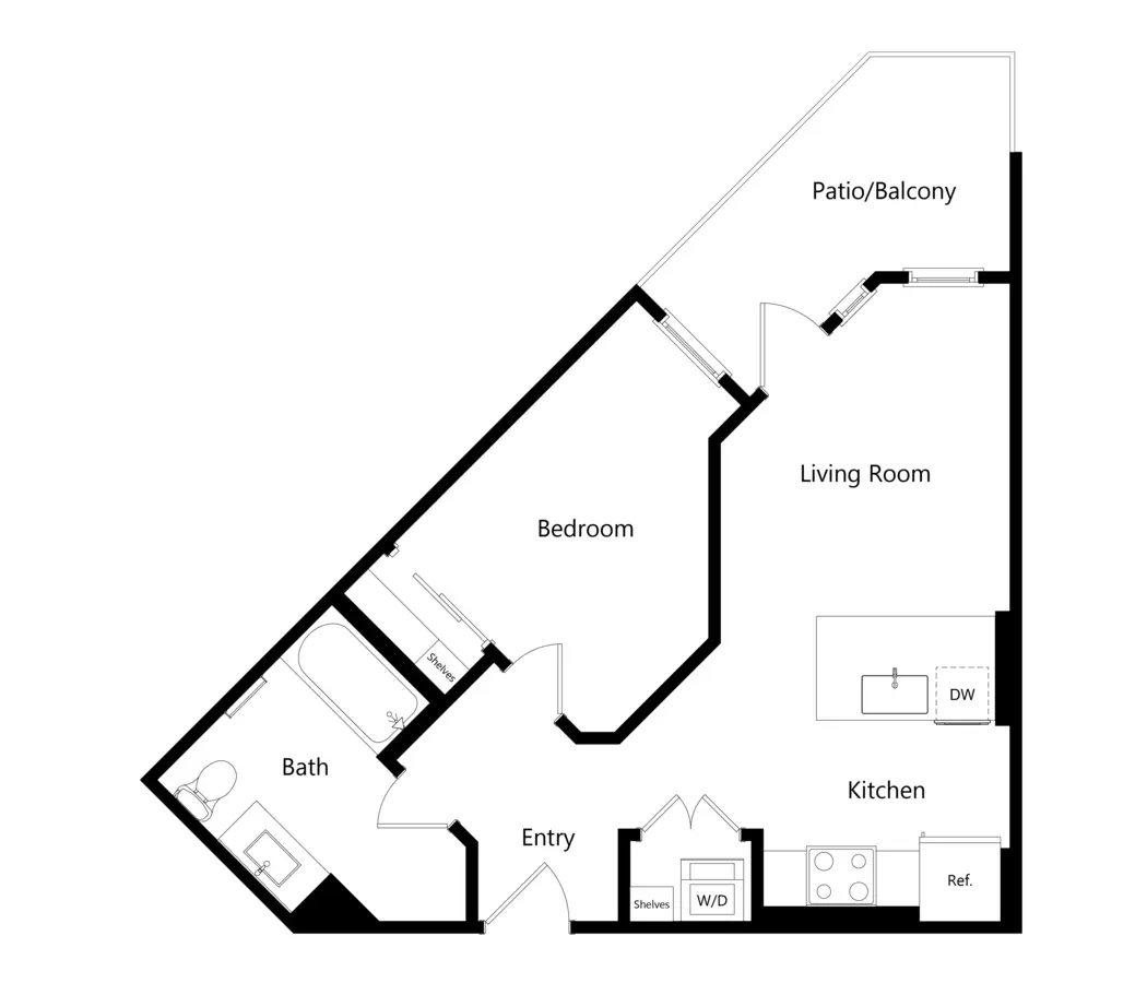 1 Bed • 1 Bath 572 floor plan