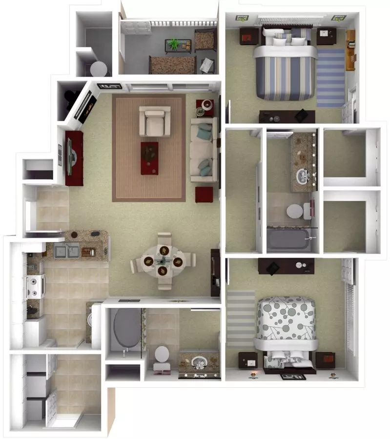 2 Beds • 2 Bath 1133 floor plan