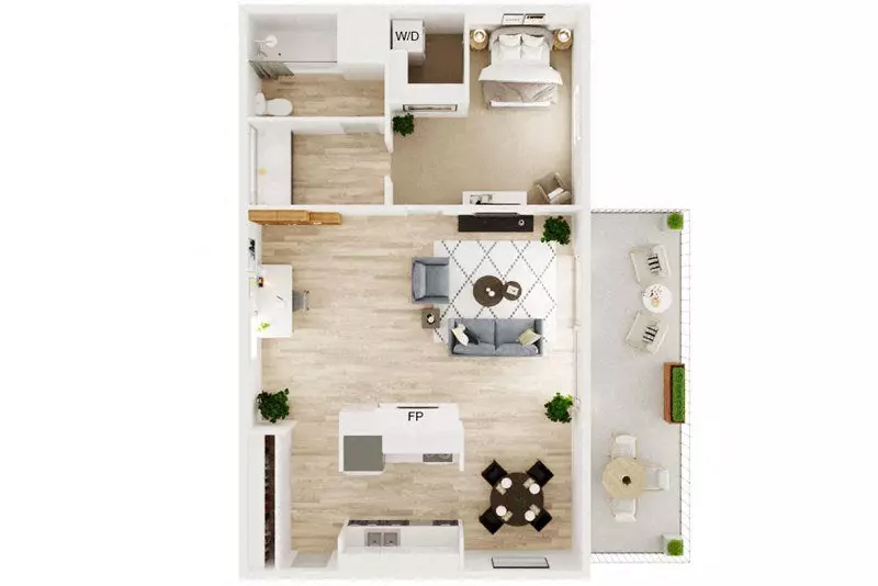 One Bedroom One Bath D 8HP206 floor plan