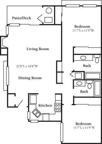2 Beds • 2 Bath 615 floor plan