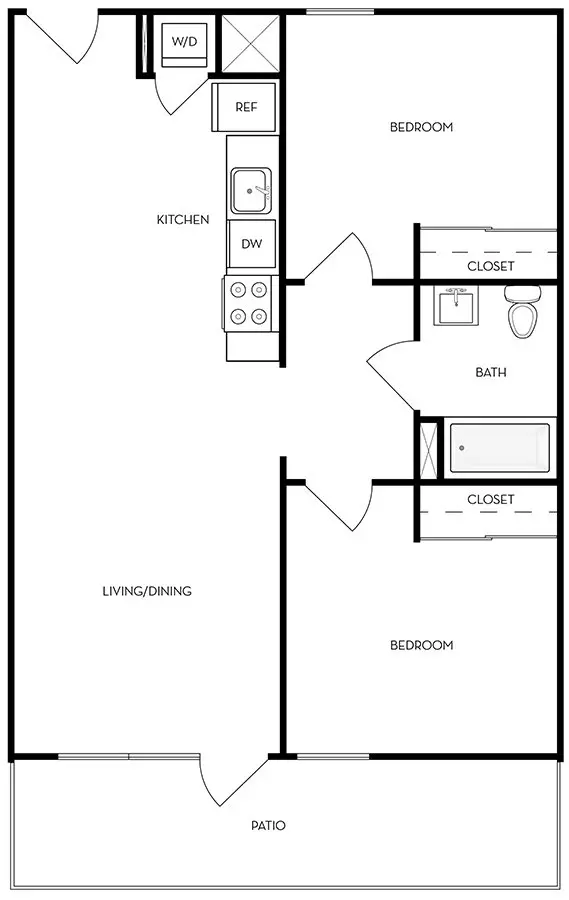 2 bd · 1 ba · 899 sqft floor plan