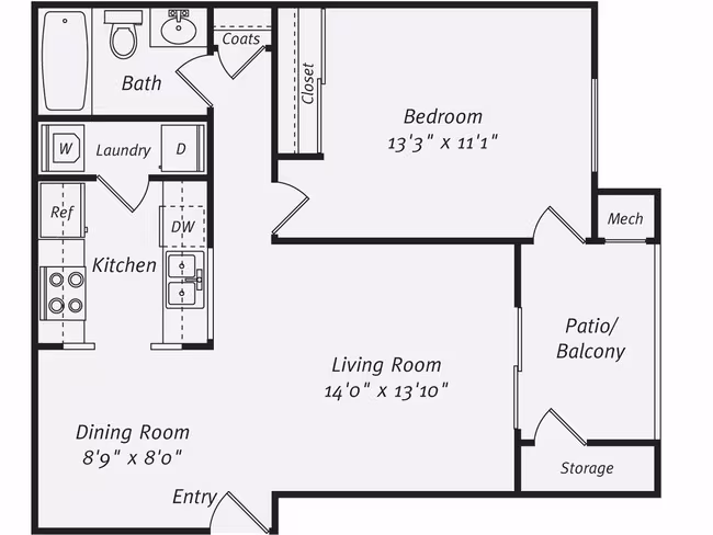 1 Bed • 1 Bath 964-7205 floor plan