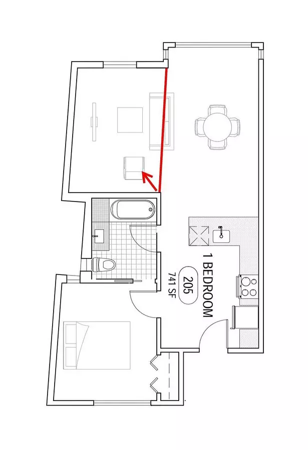 2 Beds • 1 Bath 305 floor plan