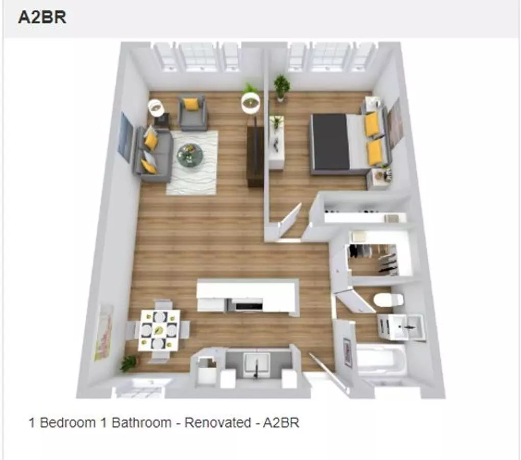 E1BR 1x1 Renovated 1983 floor plan