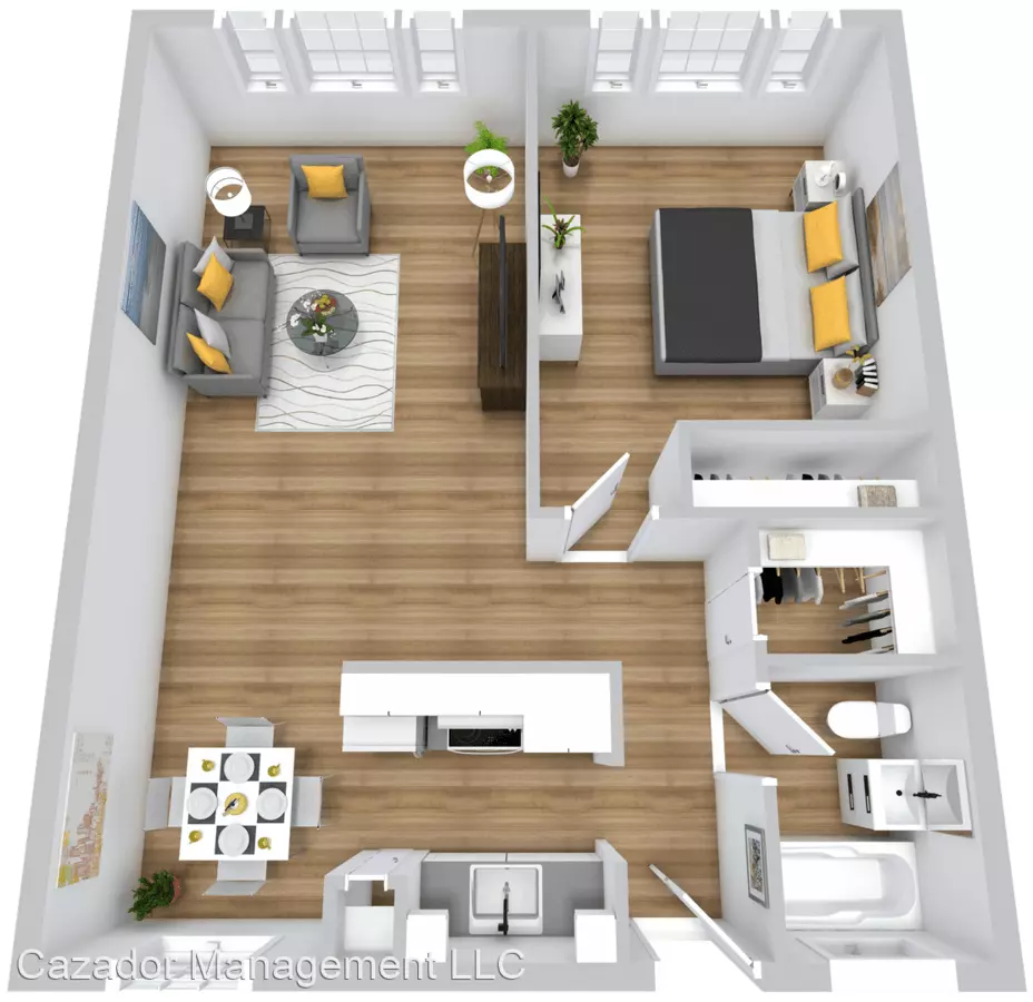 A2BR 1x1 36 floor plan