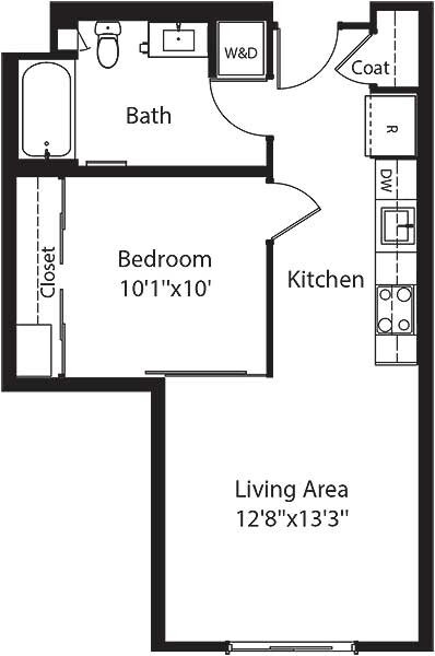 1 Bed • 1 Bath 413 floor plan