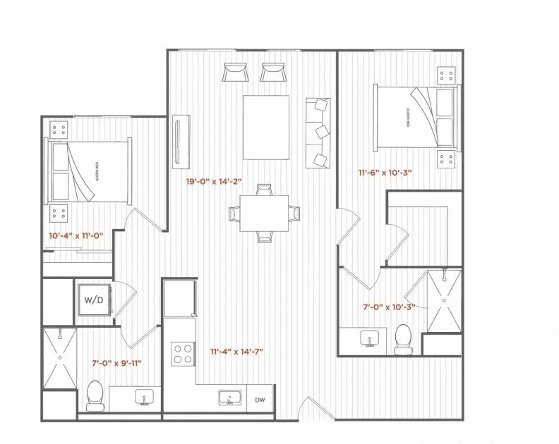 2 Beds • 2 Bath A537 floor plan