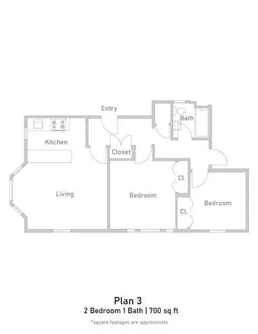 2 Beds • 1 Bath 22 floor plan