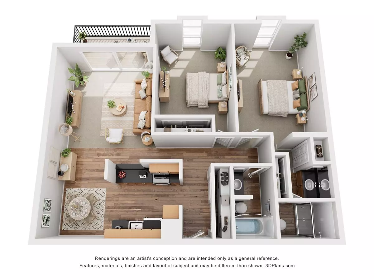 2 Beds • 2 Bath WAIT8 floor plan