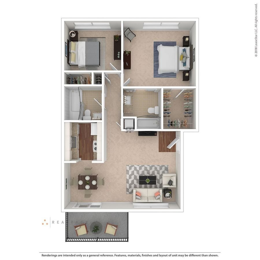 2BR / 2BA / 971 sqft floor plan