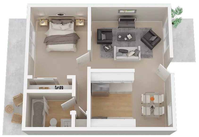 1 Bed • 1 Bath 1032-02 floor plan