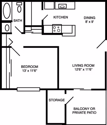 1 Bed • 1 Bath 713 floor plan