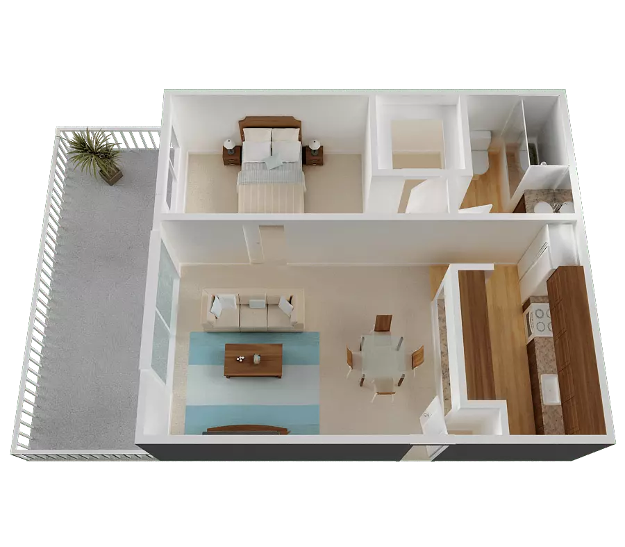 1 Bed, 1 Bath Model floor plan