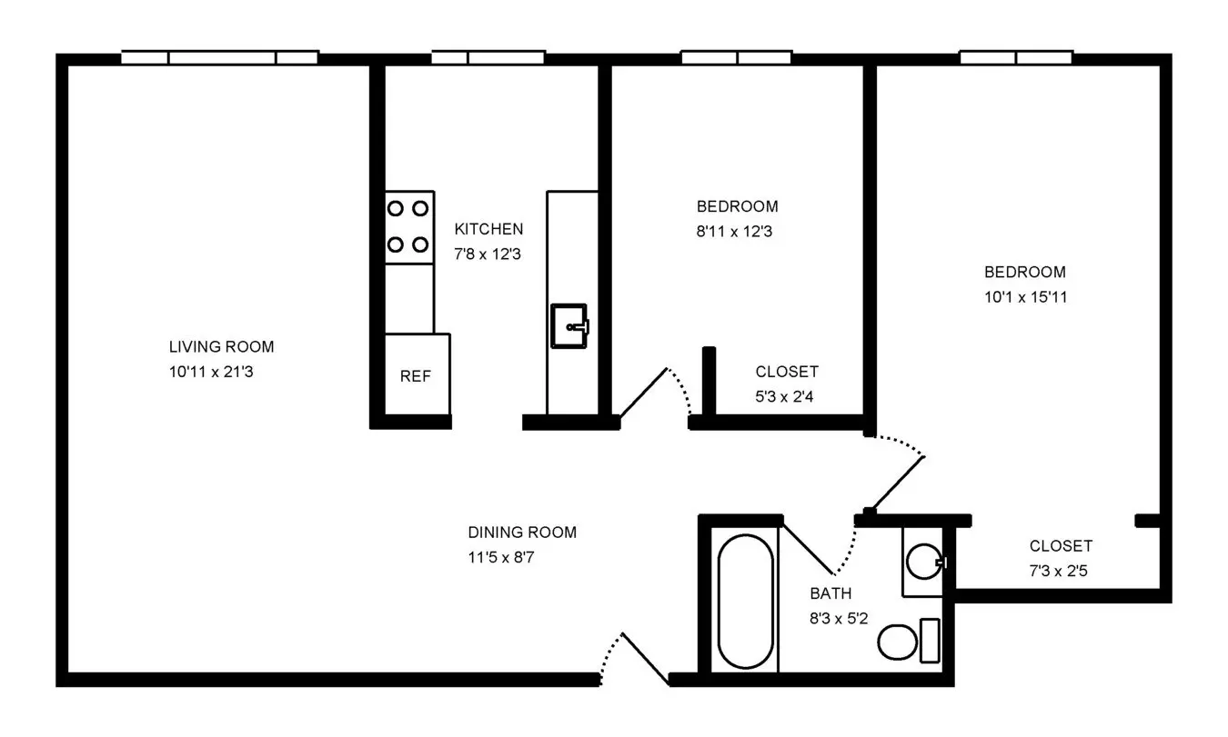 2 Beds • 1 Bath 310 floor plan
