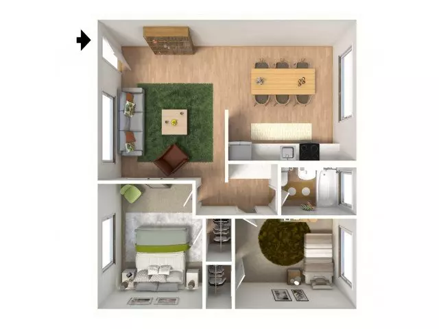 2 Beds • 1 Bath 7 floor plan