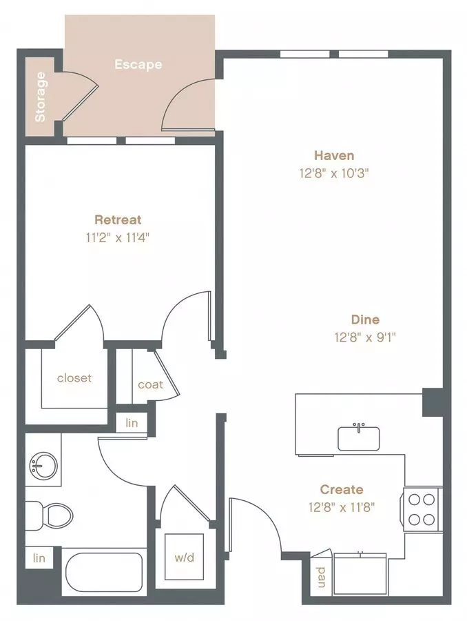 1 Bed • 1 Bath B-121 floor plan