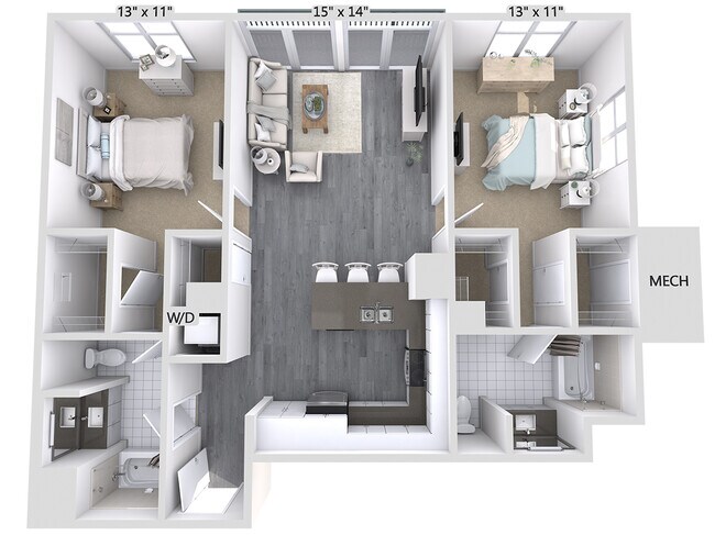 2 Beds • 2 Bath 002-617 floor plan