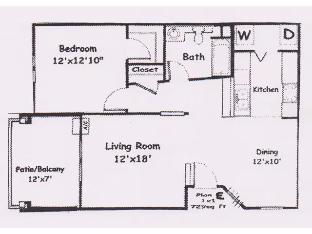 1 Bed 1 Bath floor plan