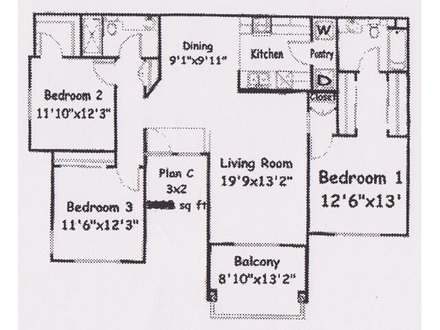 3 Bed 2 Bath floor plan