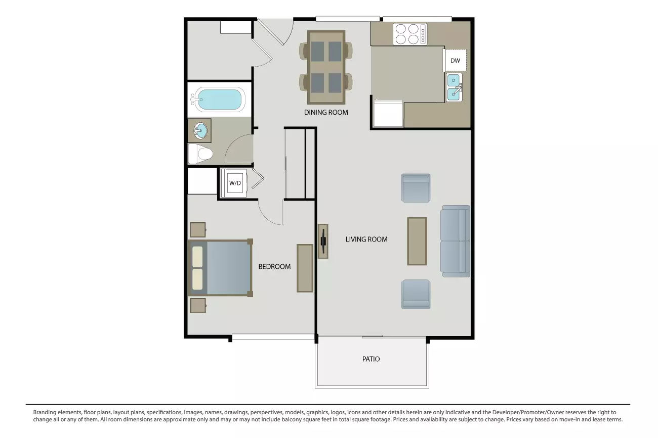 1 Bed • 1 Bath
                                  3D Tour D304 floor plan