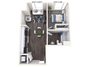 1 Bed • 1 Bath 00W-165 floor plan