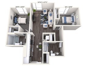 2 Beds • 2 Bath 00E-118 floor plan