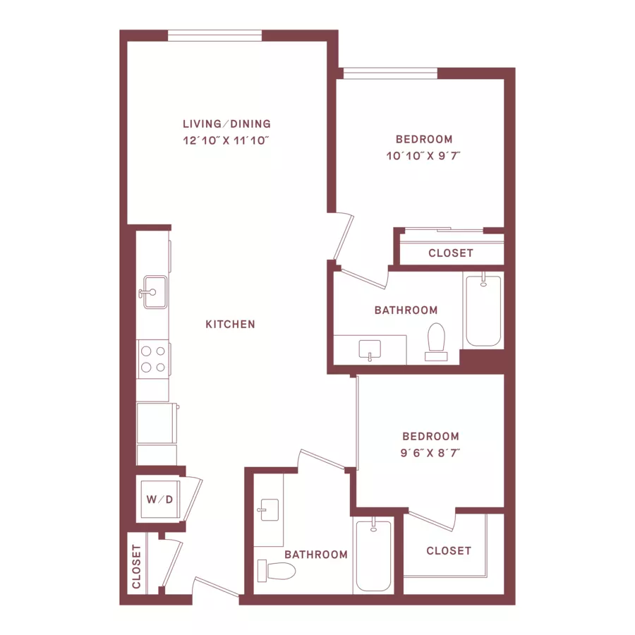 2 Beds • 2 Bath 646 floor plan